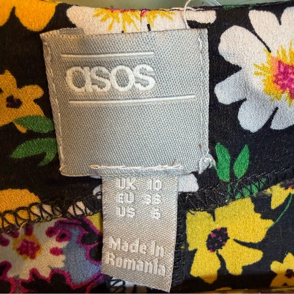 ASOS Floral Midi Dress Patchwork Ditsy Print Puff Sleeve V Neck Womens US 6 - Picture 8 of 12